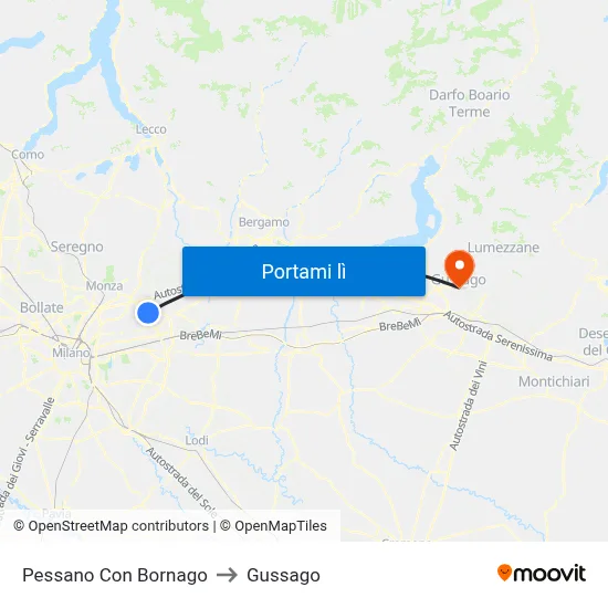 Pessano Con Bornago to Gussago map