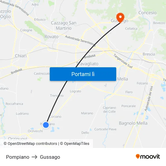 Pompiano to Gussago map