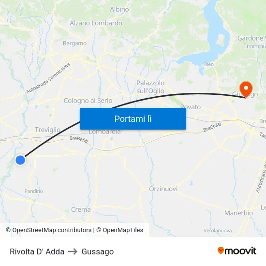 Rivolta D' Adda to Gussago map