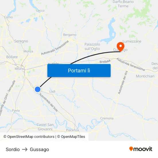 Sordio to Gussago map