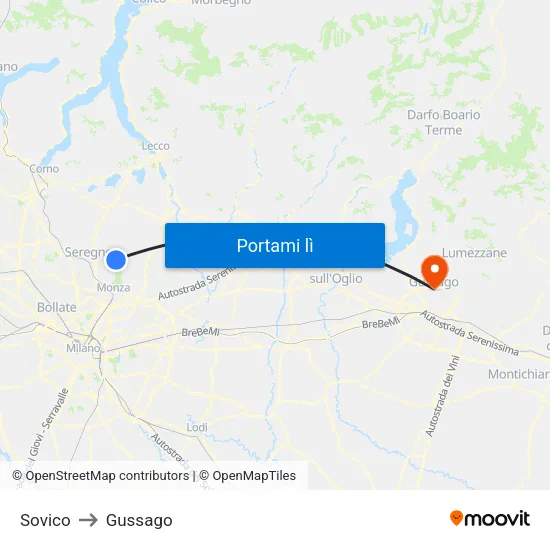 Sovico to Gussago map