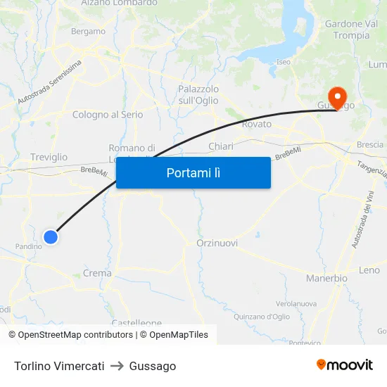 Torlino Vimercati to Gussago map