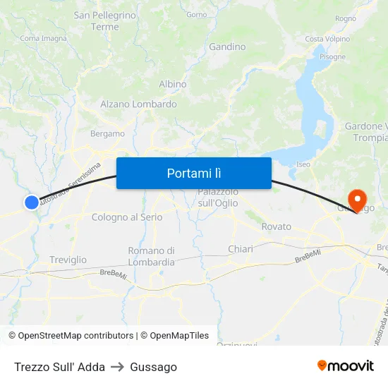 Trezzo Sull' Adda to Gussago map