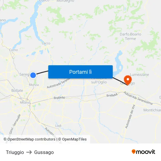 Triuggio to Gussago map