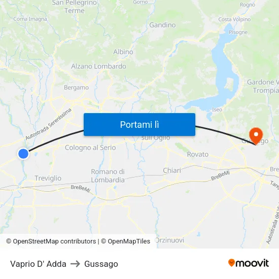 Vaprio D' Adda to Gussago map