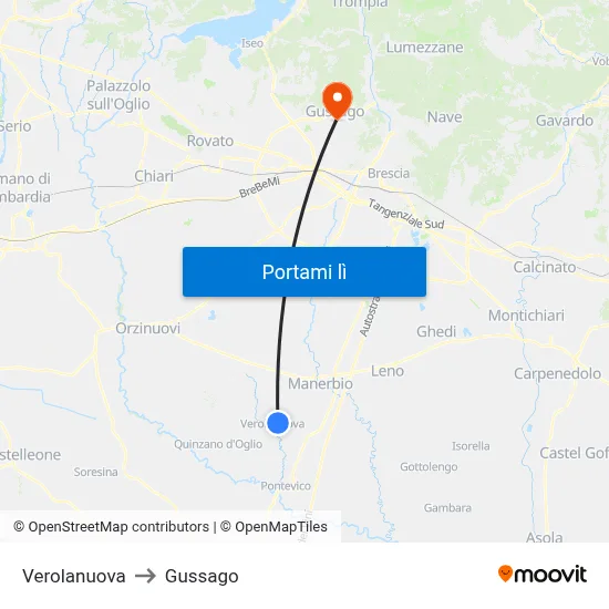Verolanuova to Gussago map