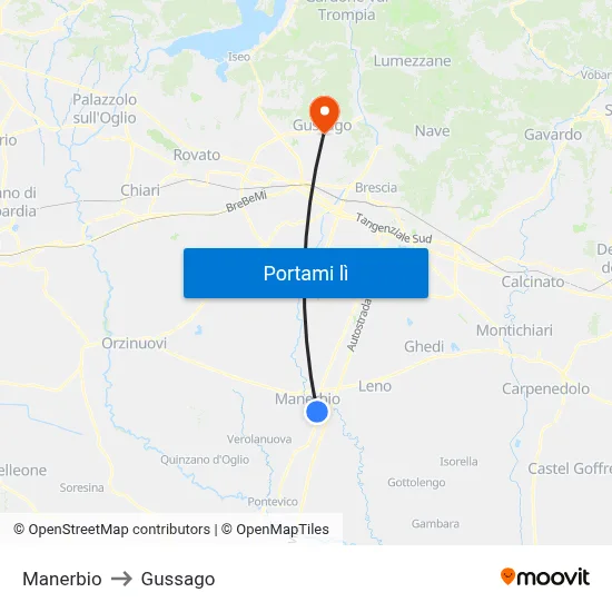 Manerbio to Gussago map
