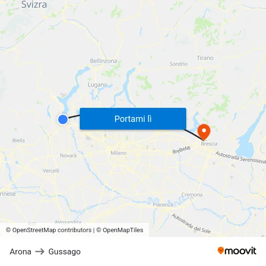 Arona to Gussago map