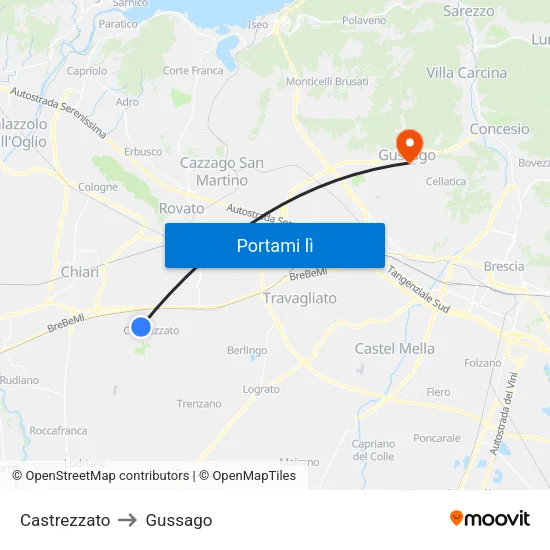 Castrezzato to Gussago map