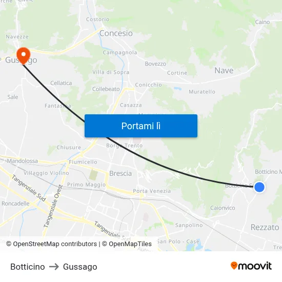 Botticino to Gussago map