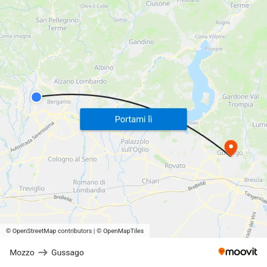 Mozzo to Gussago map