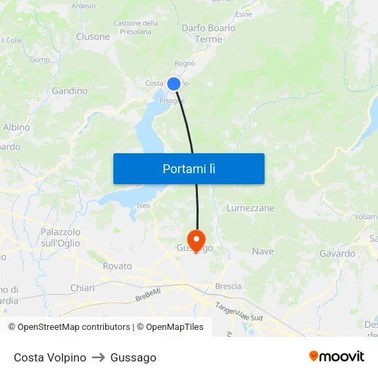 Costa Volpino to Gussago map
