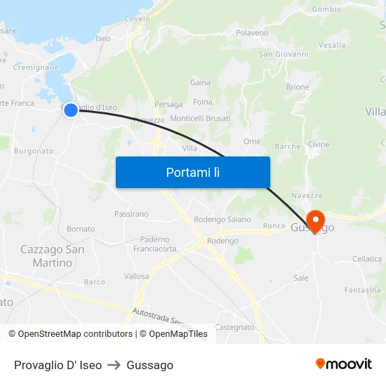 Provaglio D' Iseo to Gussago map