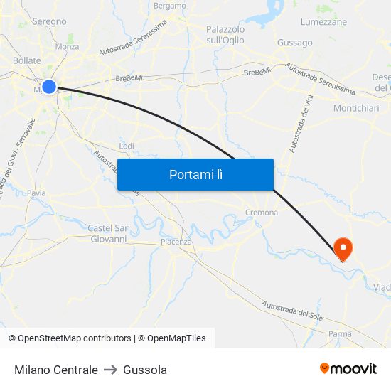 Milano Centrale to Gussola map