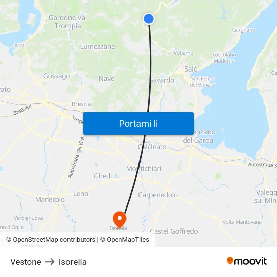 Vestone to Isorella map