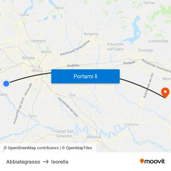 Abbiategrasso to Isorella map