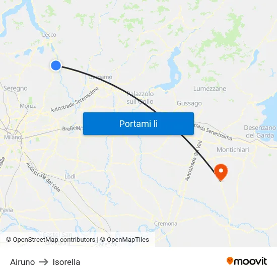 Airuno to Isorella map