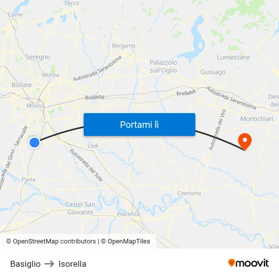 Basiglio to Isorella map