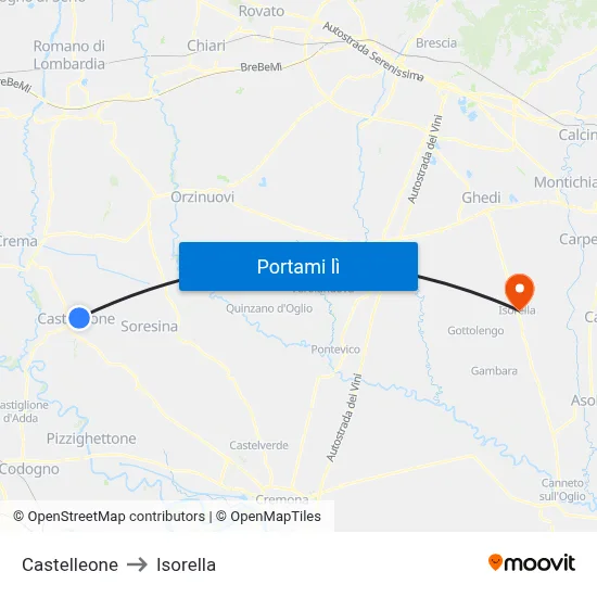 Castelleone to Isorella map