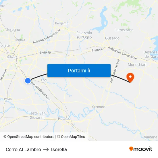 Cerro Al Lambro to Isorella map
