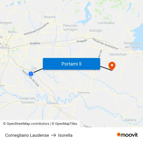 Cornegliano Laudense to Isorella map