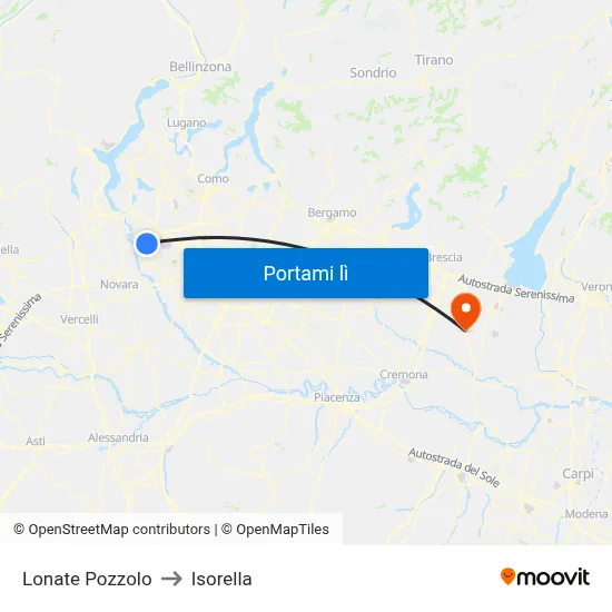 Lonate Pozzolo to Isorella map