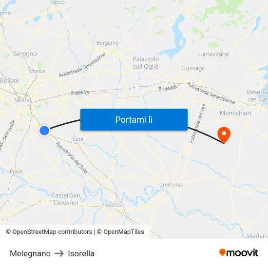 Melegnano to Isorella map