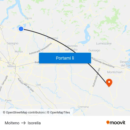 Molteno to Isorella map
