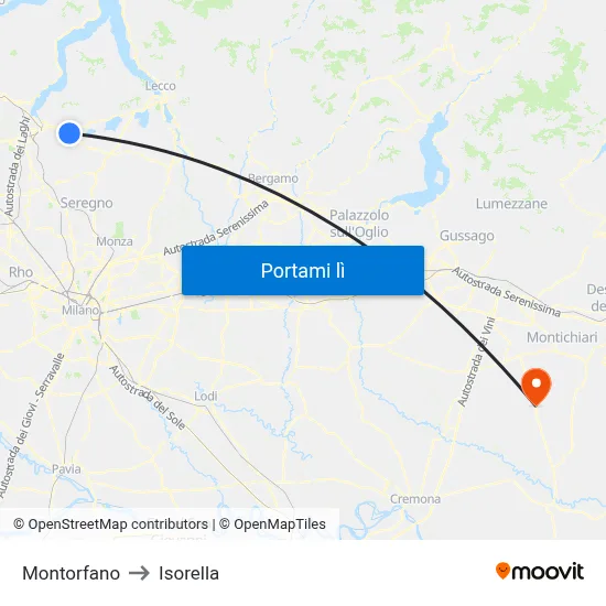 Montorfano to Isorella map