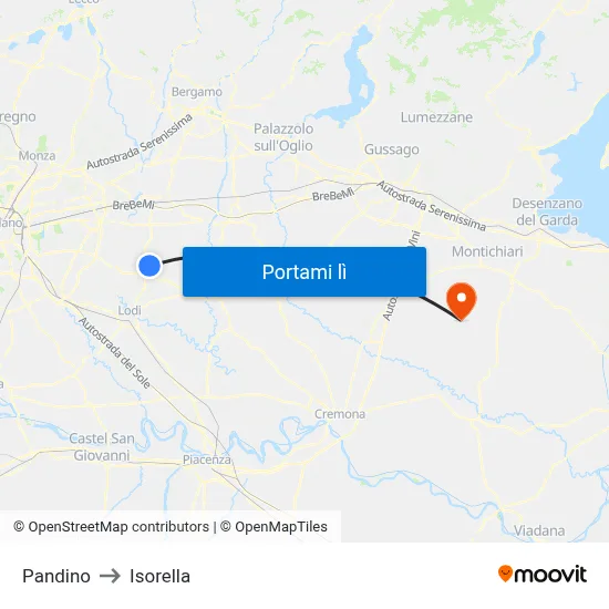 Pandino to Isorella map