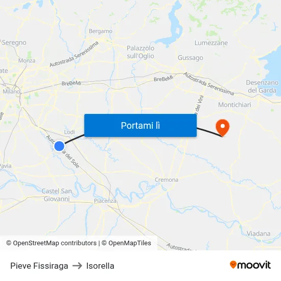 Pieve Fissiraga to Isorella map