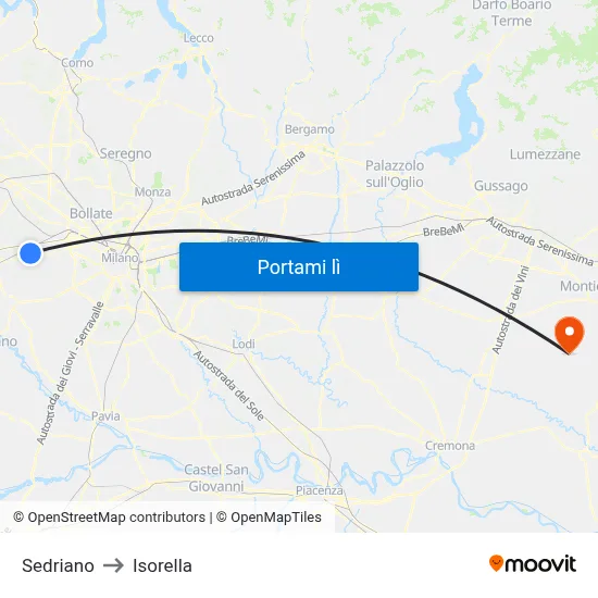 Sedriano to Isorella map