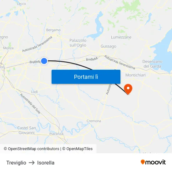 Treviglio to Isorella map
