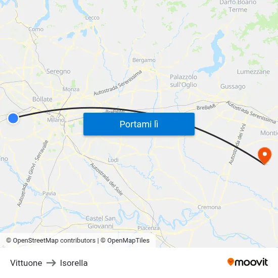 Vittuone to Isorella map