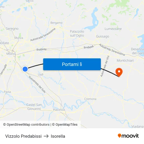 Vizzolo Predabissi to Isorella map