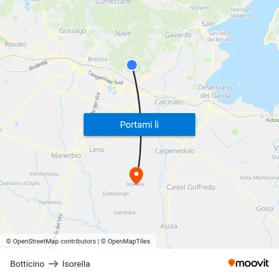 Botticino to Isorella map
