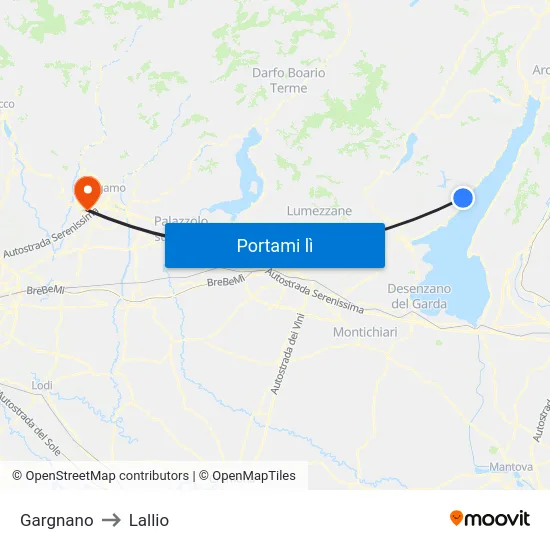 Gargnano to Lallio map