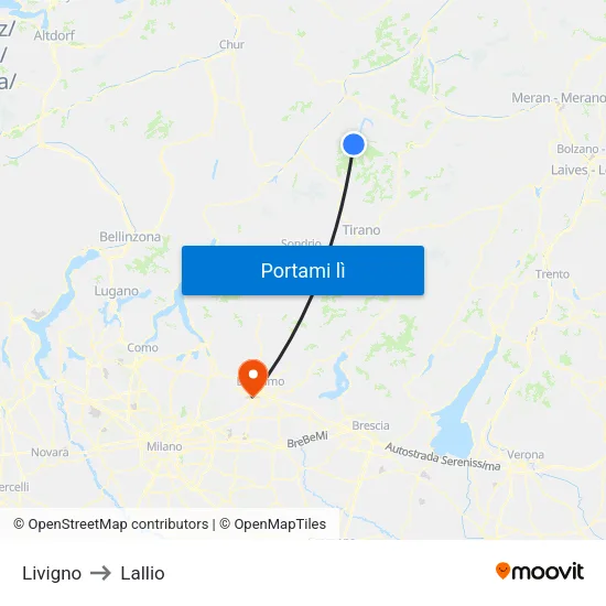 Livigno to Lallio map