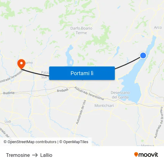 Tremosine to Lallio map