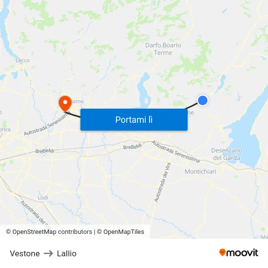 Vestone to Lallio map