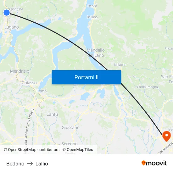 Bedano to Lallio map