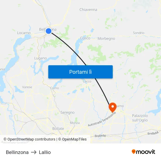 Bellinzona to Lallio map