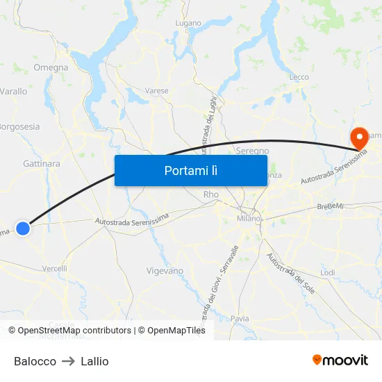 Balocco to Lallio map