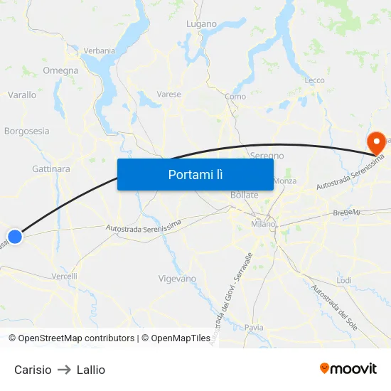 Carisio to Lallio map