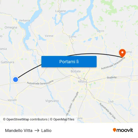 Mandello Vitta to Lallio map