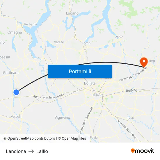 Landiona to Lallio map