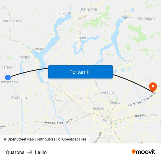 Quarona to Lallio map