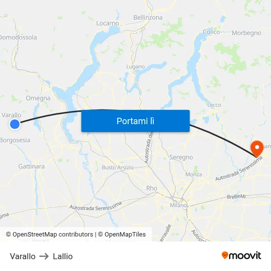 Varallo to Lallio map
