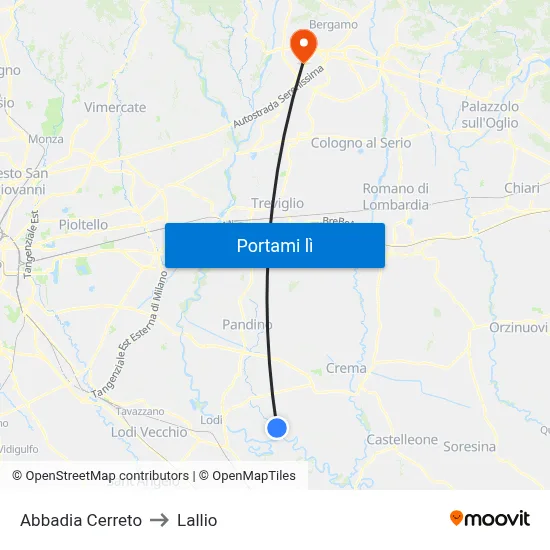 Abbadia Cerreto to Lallio map