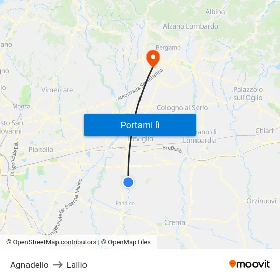 Agnadello to Lallio map